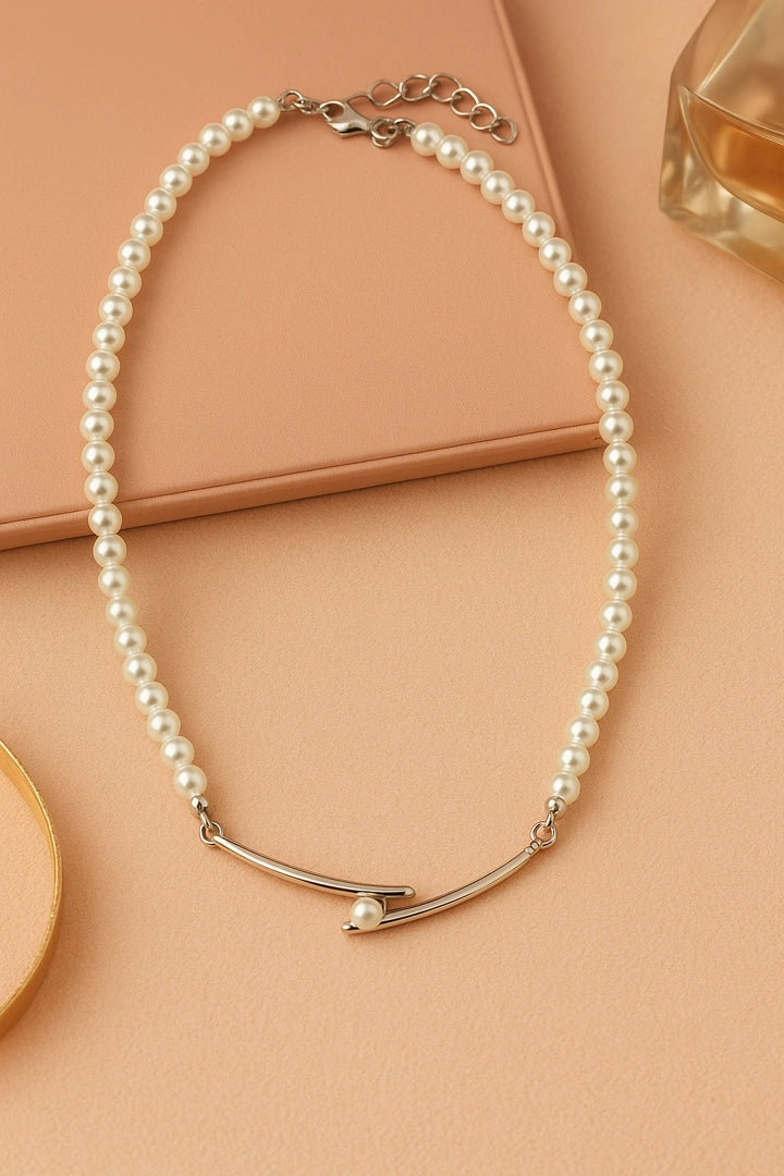 Pearl Beaded Choker Necklace with Metal Detailing – Festive & Elegant