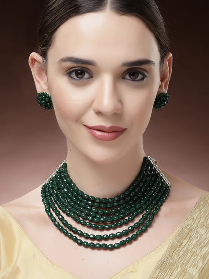 Karatcart Green Tumble Graduating Kundan Choker Necklace Set for Women