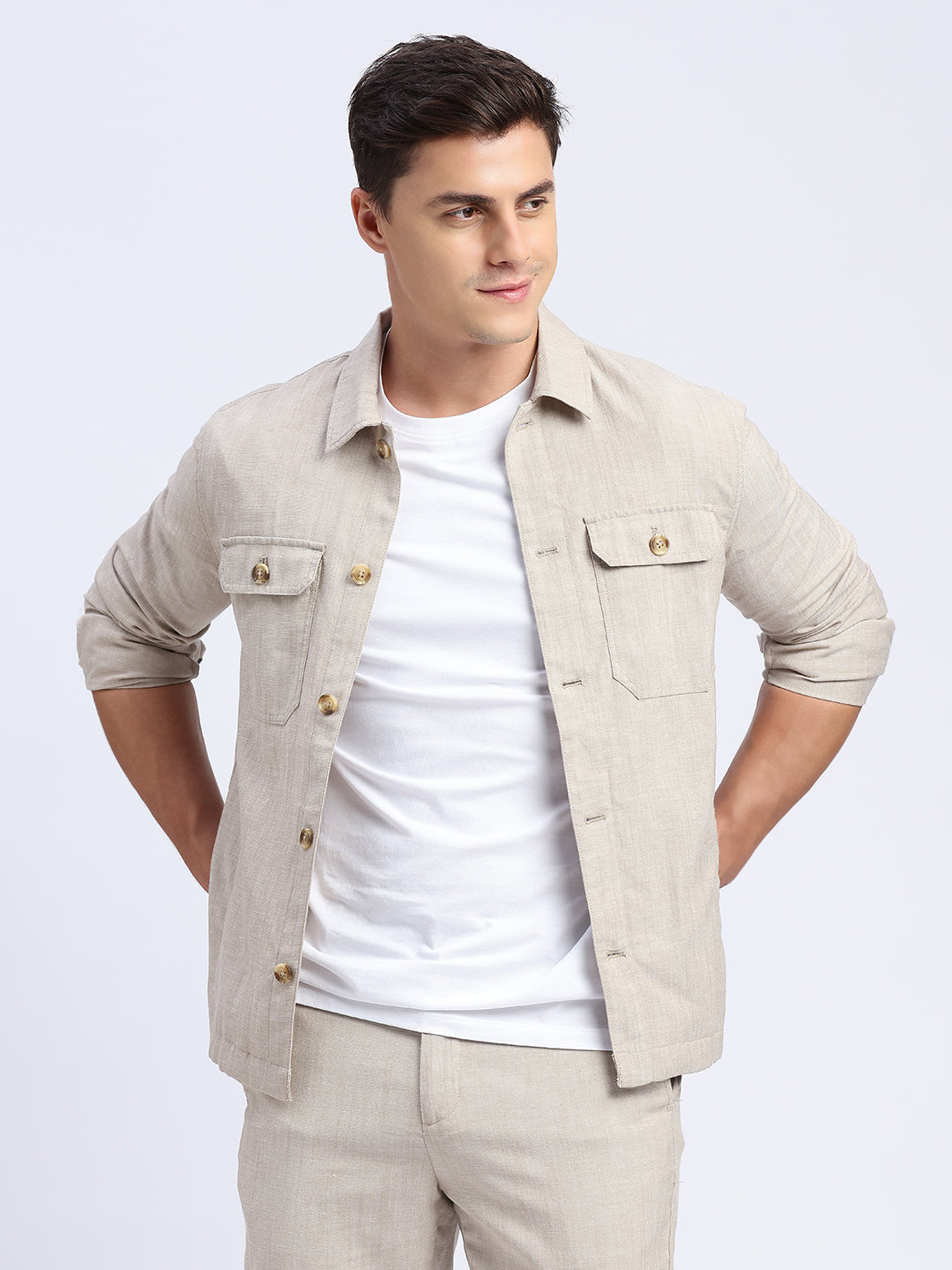 Linen Blend Warm Sand Yugen Shacket - For Men