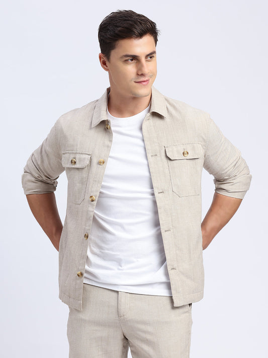 Linen Blend Warm Sand Yugen Shacket - For Men