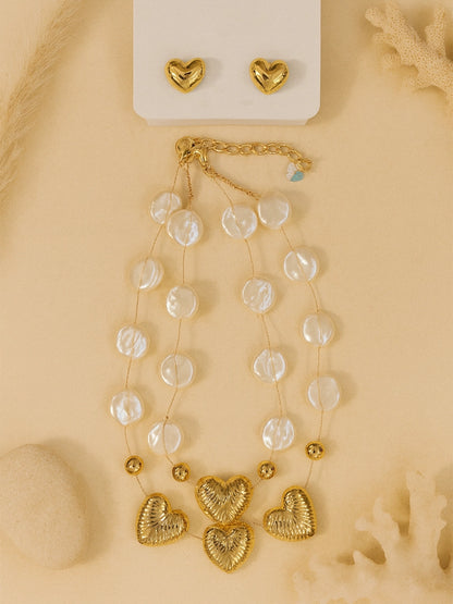 Bohey by KARATCART Elegant Gold-Plated Heart Shape Flat Pearl Jewellery Set for Women