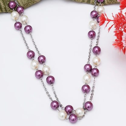 Karatcart Purple and White Pearl Studded Kundan Rani Haar Necklace