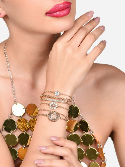 Women Combo of 6 Gold Tone Dazzling Austrian Diamonds Classy Stackable Bracelets
