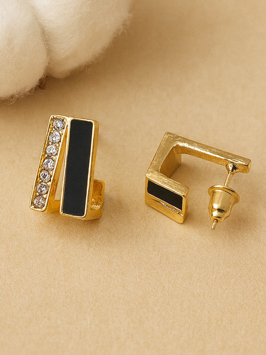 Bohey by KARATCART Gold Plated Hoops Black Earrings for Women