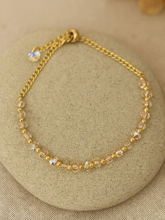 Bohey by KARATCART Sparkling Pink Small Crystal Adjustable Chain Bracelet for Women