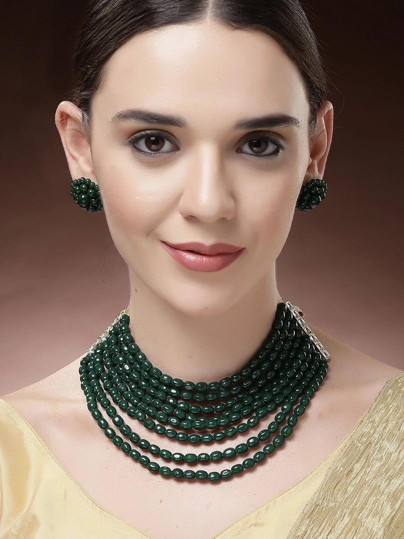 Karatcart Green Tumble Graduating Kundan Choker Necklace Set for Women