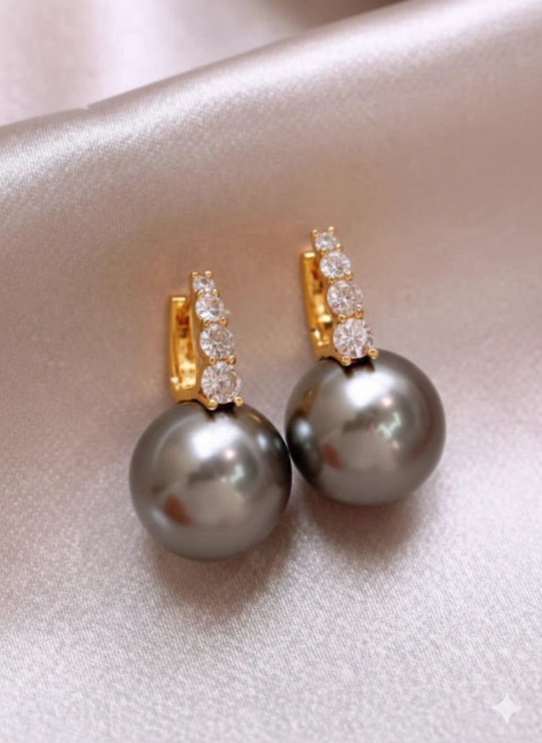 Retro Vintage Pearl Black Hoop Earrings