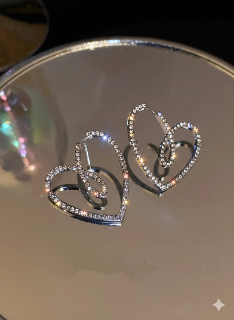 Sparkling Heart Swirls Pin Earrings