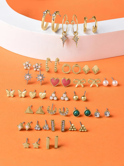 Women Combo of 25 Gold Tone Classy Contemporary Studs & Hoop Earrings