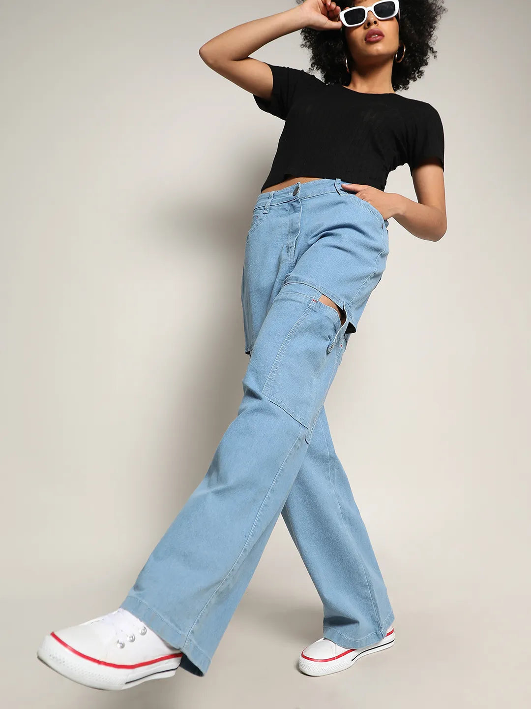 Light Blue Mid-Rise Cutout Denim Jeans