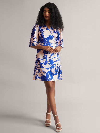 Royal Blue Abstract Wrap Dress