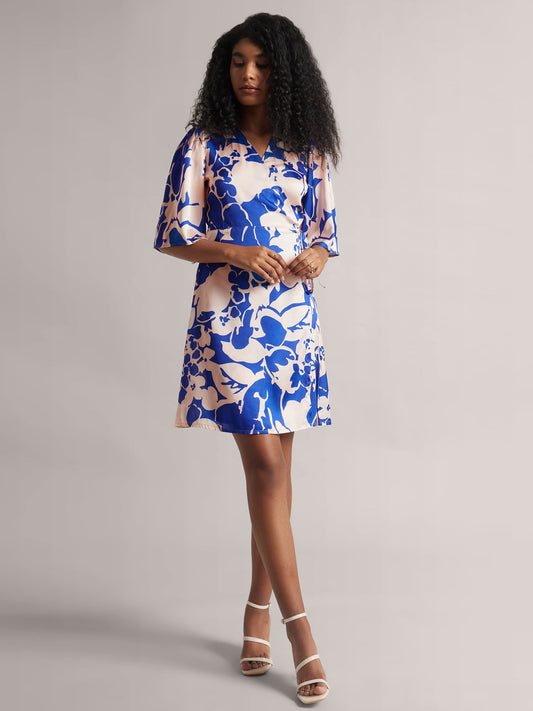 Royal Blue Abstract Wrap Dress