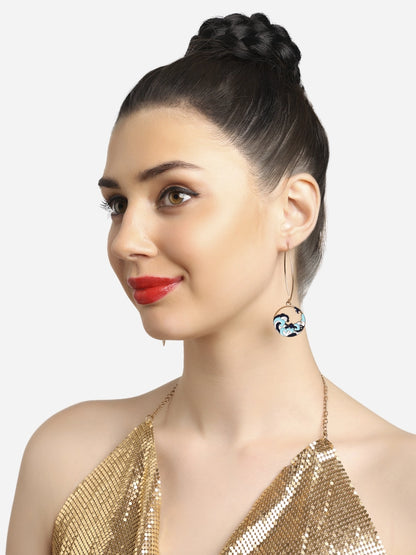 Women Blue Enamelled Sea Wave Contemporary Drop Earring