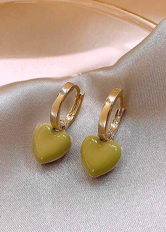 Enamel Green Heart Hoop Earrings