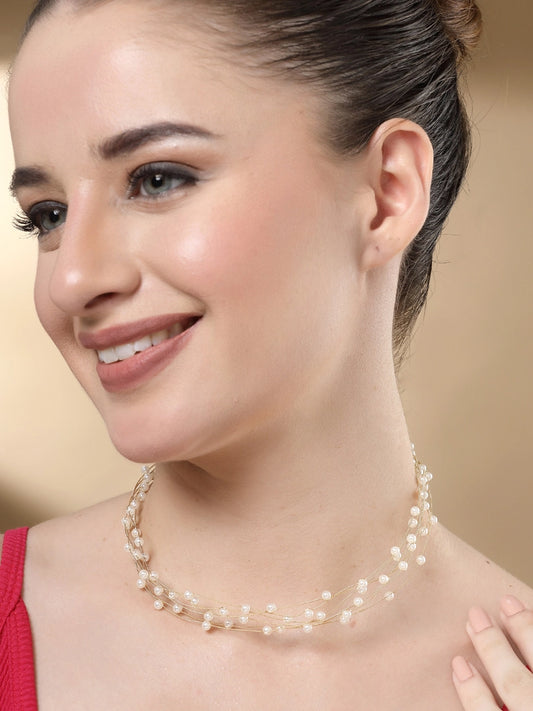 KARATCART - Karatcart Gold-Plated Multilayer Round Pearl Chain Necklace for Women