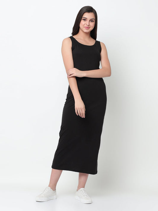 Rigo - Solid Round Neck Sleeveless Maxi Dress