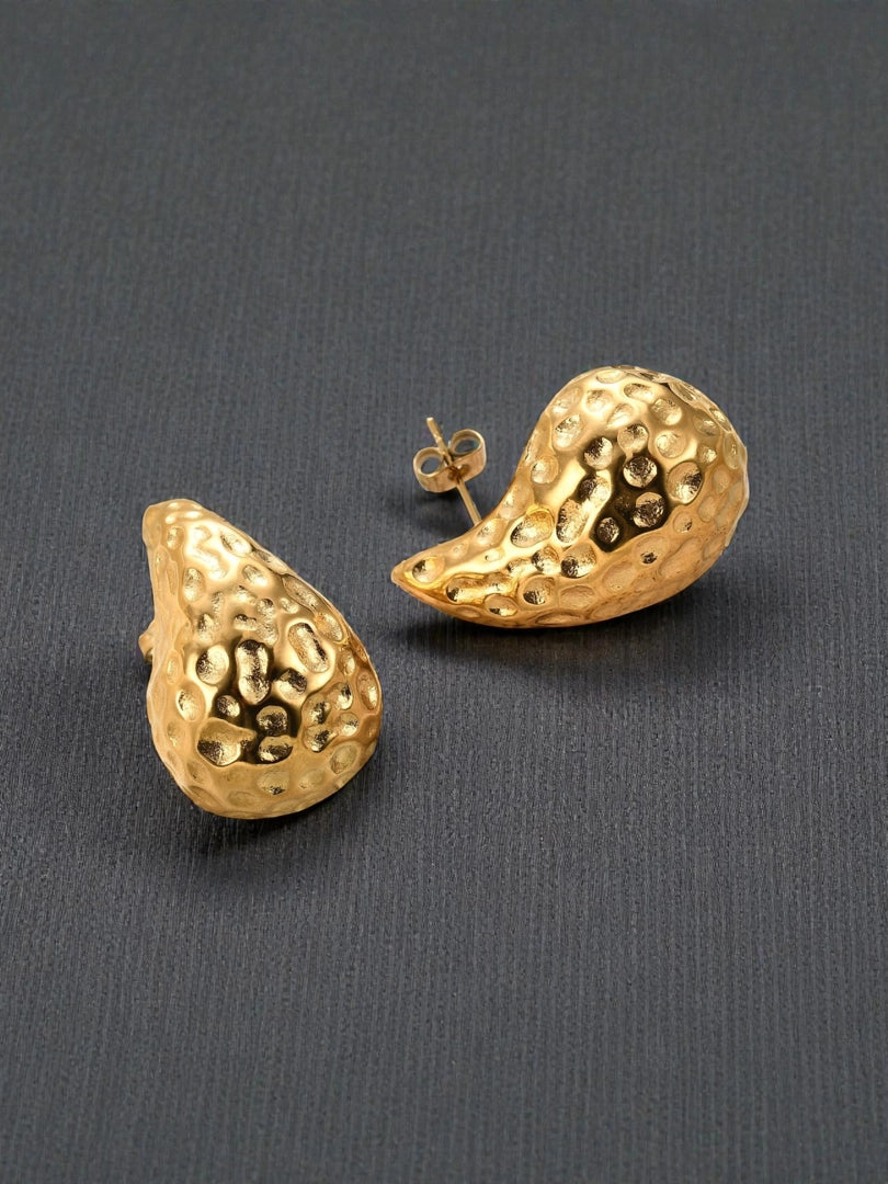 Gold Ripple Drops Pin Earrings