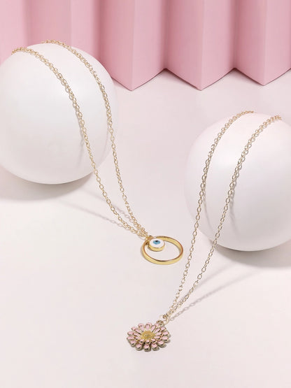 Women Combo of 2 Multicolor Enamelled Heart & Flower Contemporary Pendant & Chain