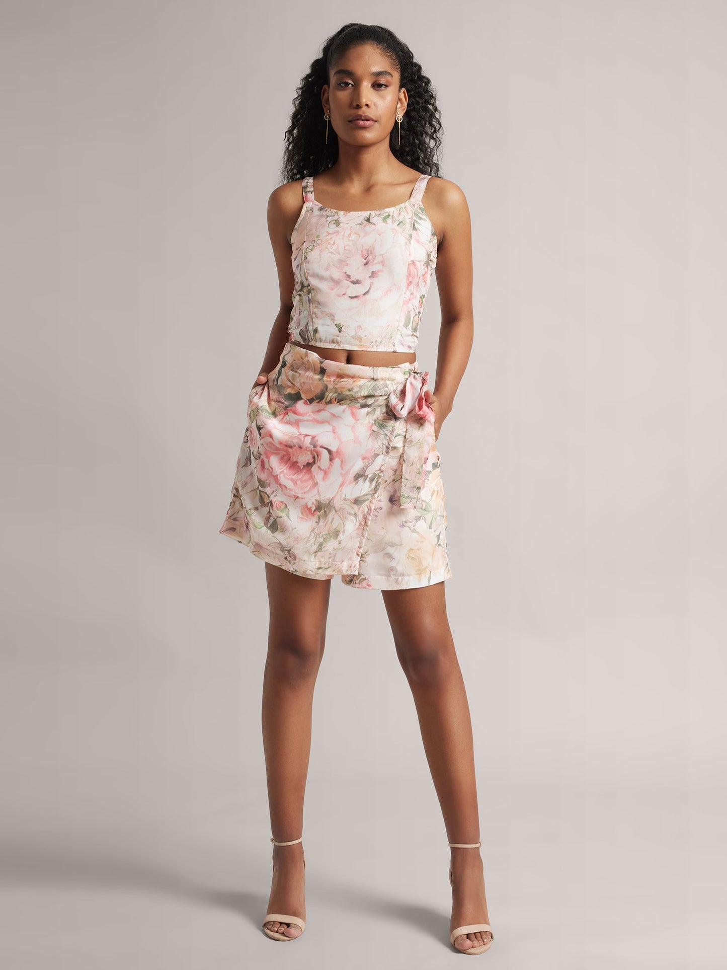 Blush Pink Floral Crop Top and Skort Co-Ord Set