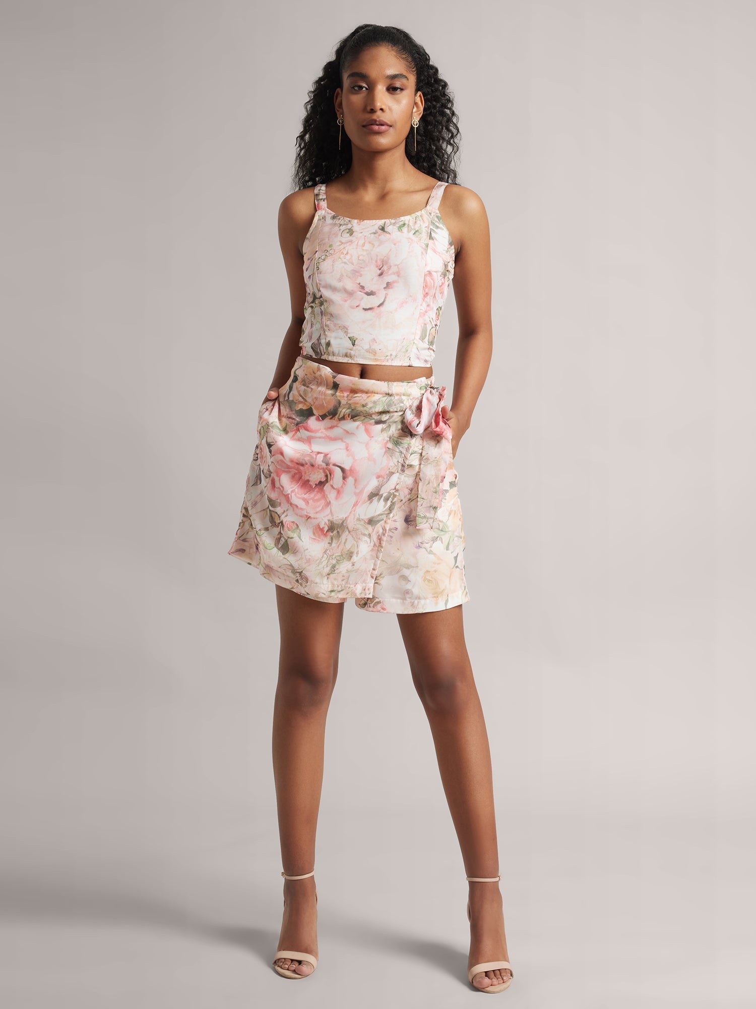 Blush Pink Floral Crop Top and Skort Co-Ord Set