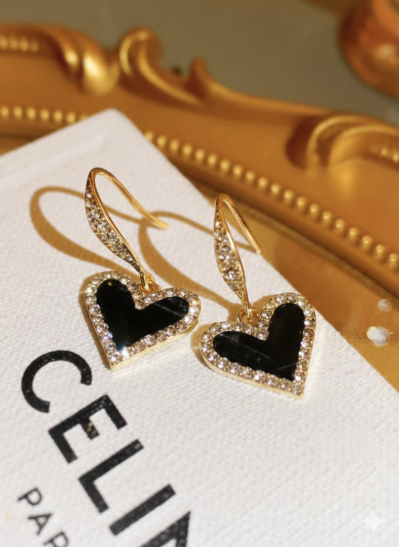 Black Crystal Heart Earrings