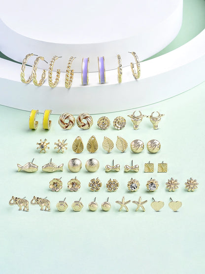 Women Combo of 25 Gold Tone Contemporary Studs & Hoop Earrings