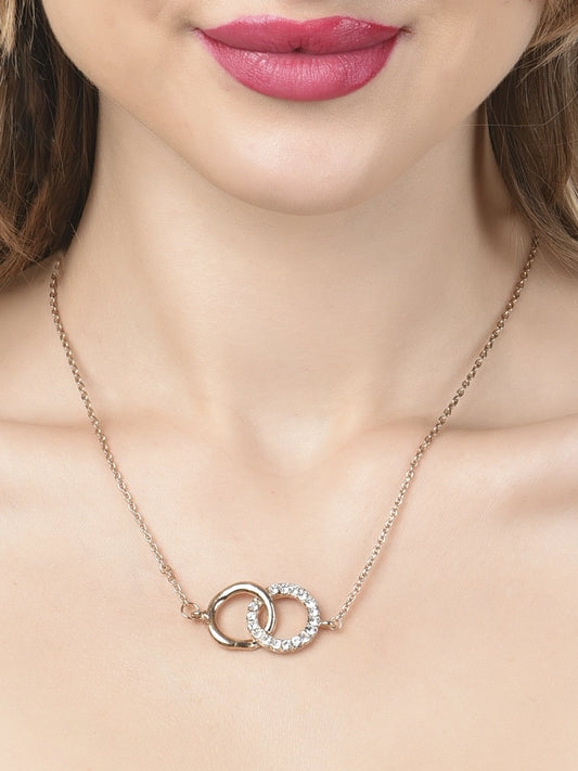 Women Gold Tone Dazzling Diamonds Embellished Pendant Chain