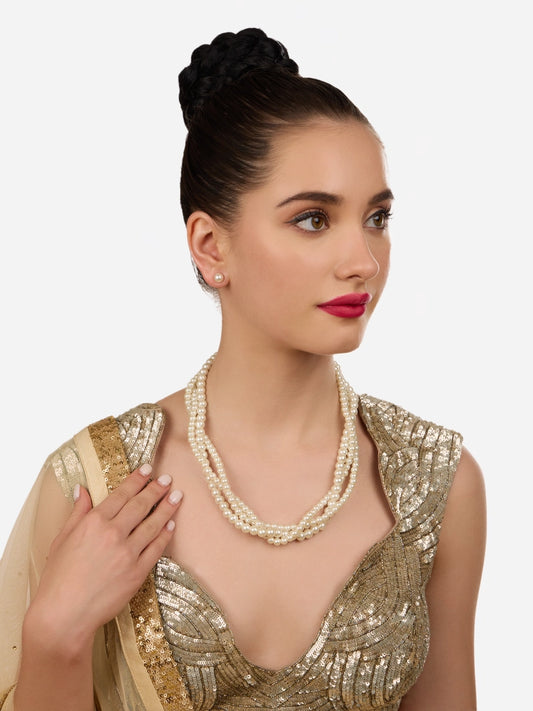 Women Gold Tone Twisted Pearls Contemporary Necklace & Earring Set