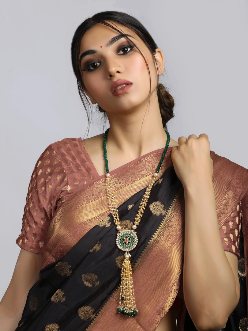 Karatcart Green Stones Studded Rani Haar with Tassel Beads