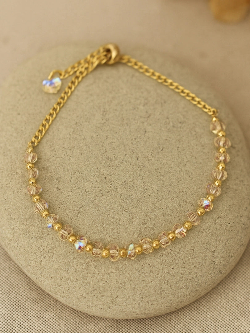 Bohey by KARATCART Sparkling Pink Small Crystal Adjustable Chain Bracelet for Women