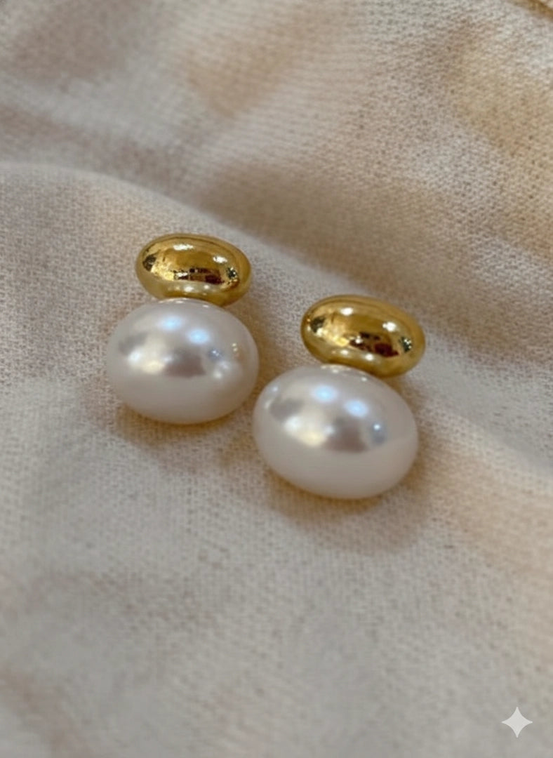 Gold Opulent Pearl Duo Pin Earrings