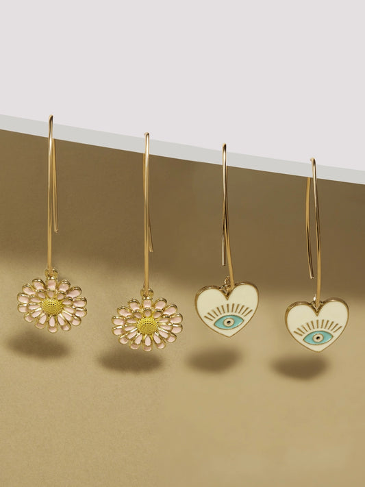 Women Combo of 2 Multicolored Enamelled Evil Eye Heart Shape Contemporary Drop Earring