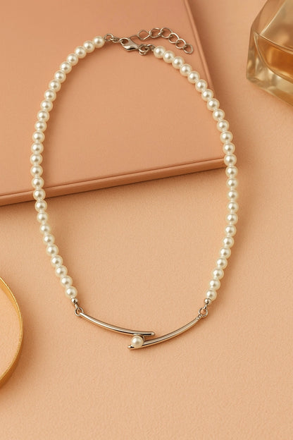 Pearl Beaded Choker Necklace with Metal Detailing – Festive & Elegant