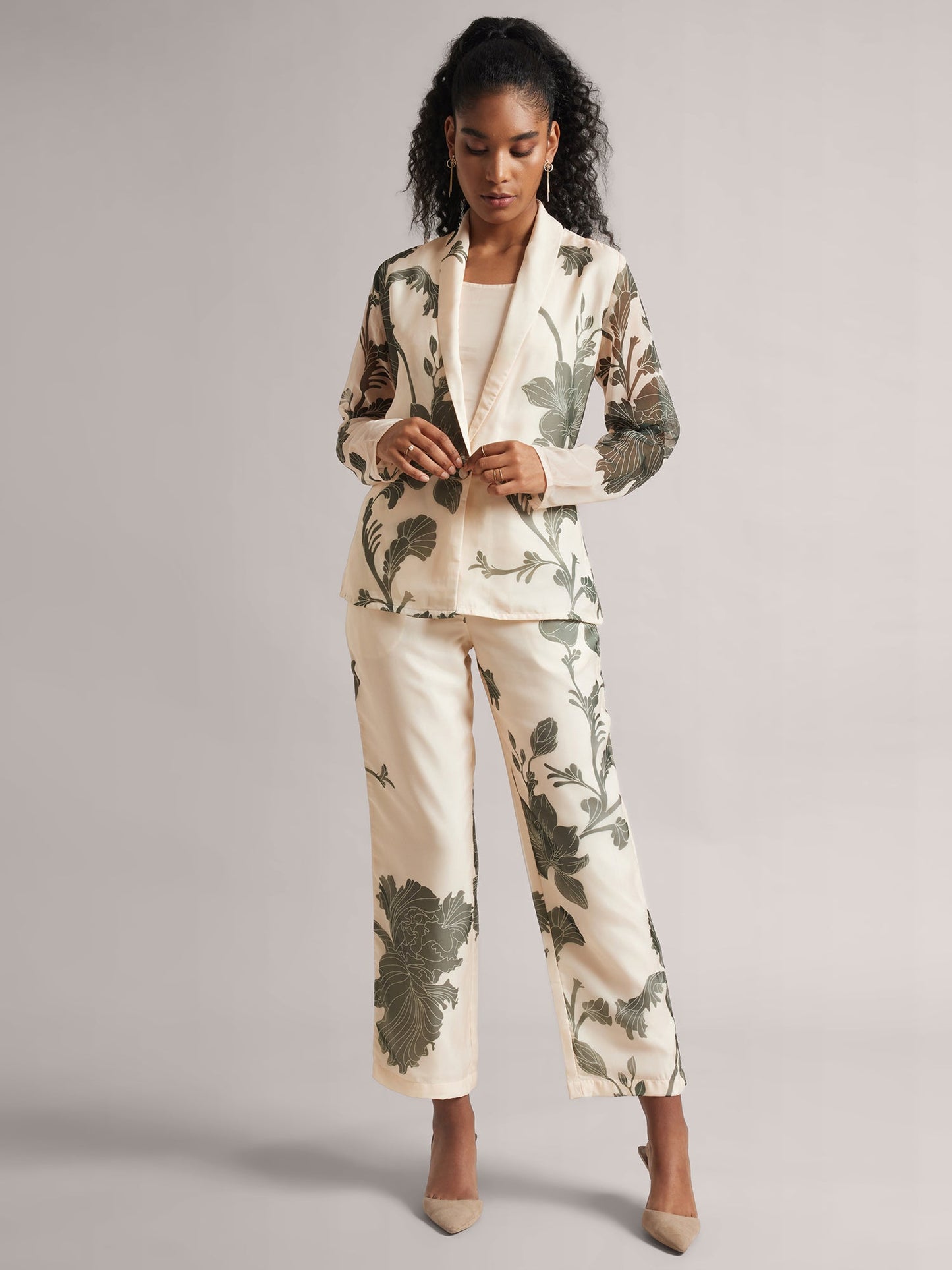 Cream With Green Floral Print Powerset