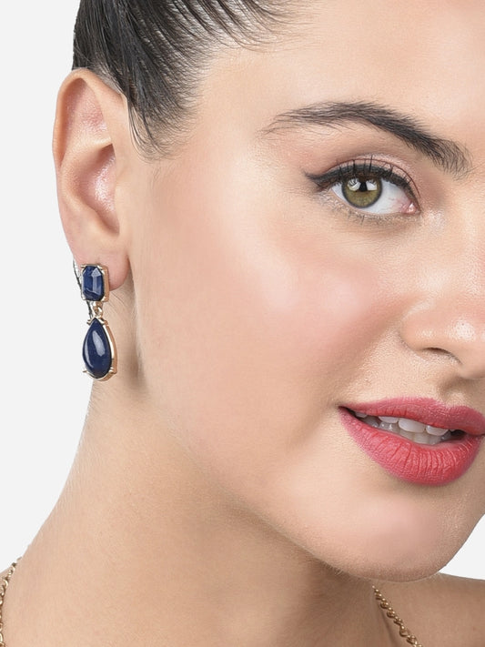 Women Blue Stones Embellished Contemporary Drop Earring