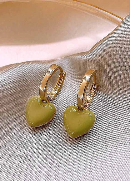 Enamel Green Heart Hoop Earrings
