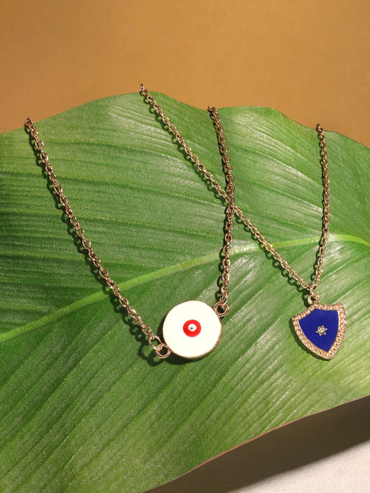 Women Combo of 2 Blue Enamel & Evil Eye Contemporary Pendants With Chains