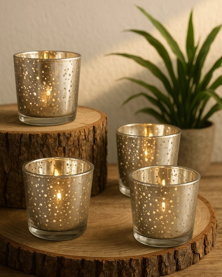 Candle Holder Silver Glass Festive Decor