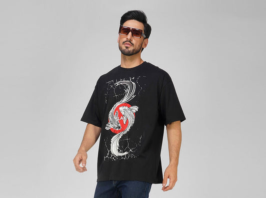 Slay.  "Koi Fish Yin Yang" Oversized Drop Shoulder T Shirt