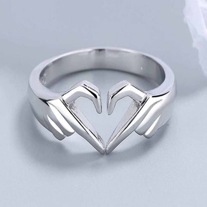 Silver Geometric Palm Love Gesture Couple Hands Than Heart Finger Thumb Ring
