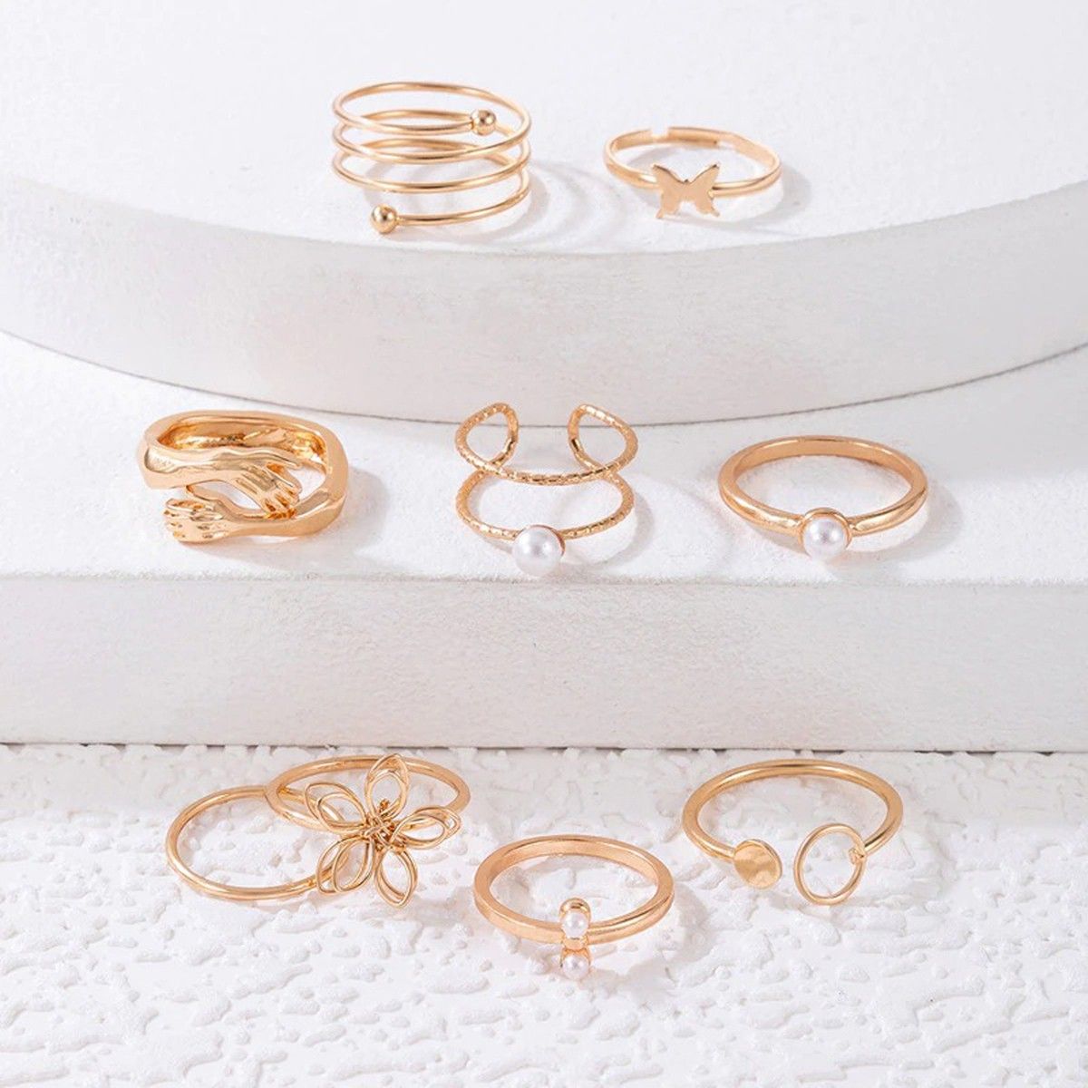 Symphony of Adornments: Ensemble of Rings (Pack of 9)